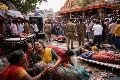नालंदा मंदिर भगदड़ में भारी भीड़ और अफरा-तफरी का दृश्य
