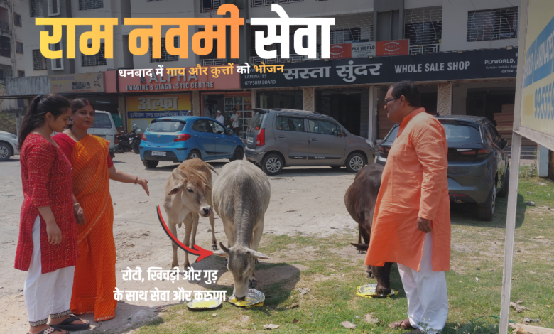 राम नवमी सेवा धनबाद में INSIGHT द्वारा पशुओं को भोजन वितरण